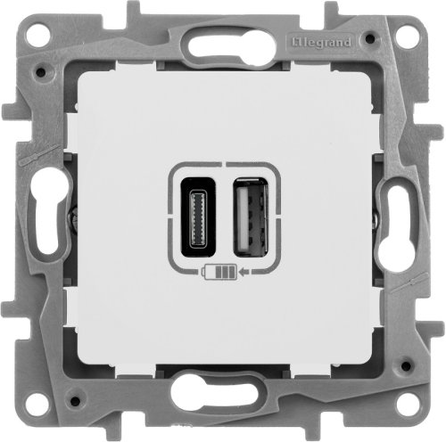 Розетка USB тип А+С без рамки Legrand Etika 2-м. 3000мА белый картинка